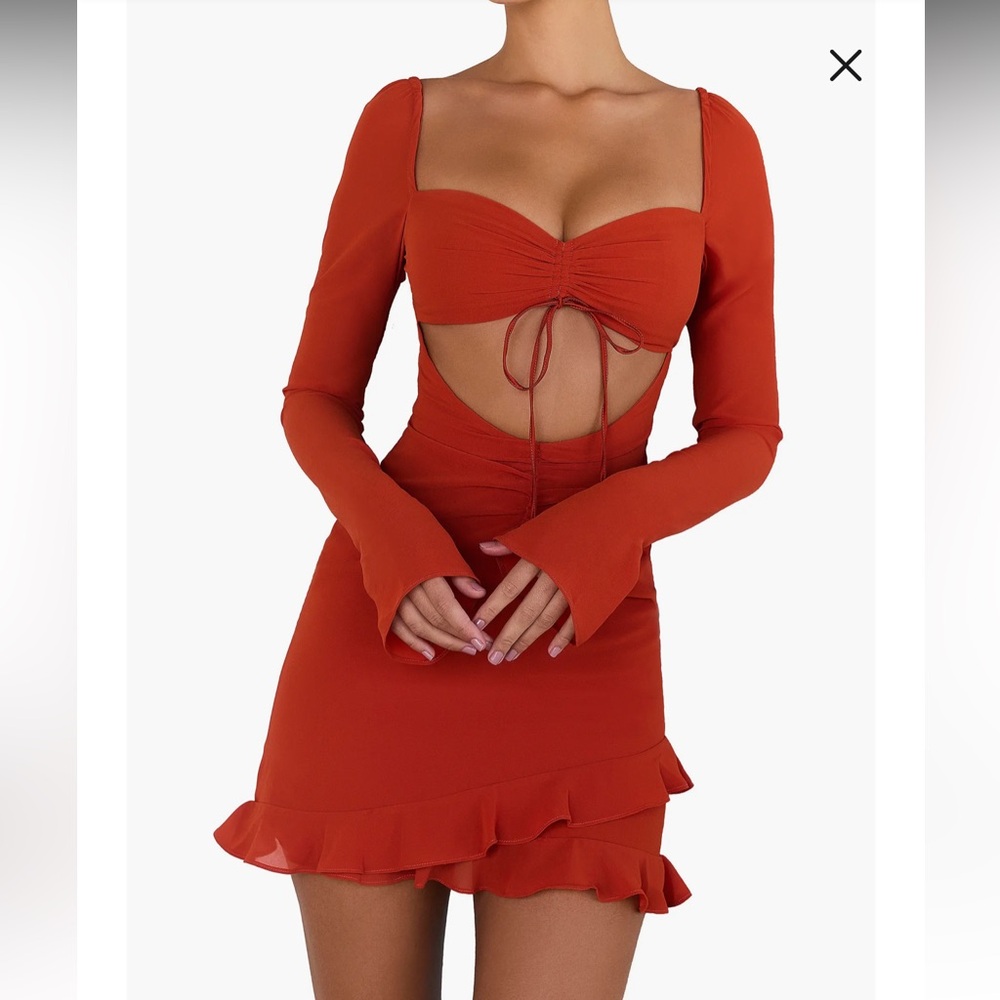 Mistress Rocks Lace-Up Cutout Long Sleeve Cocktail Minidress